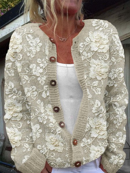 

Casual 3D Printing Cardigan, Khaki, Cardigans
