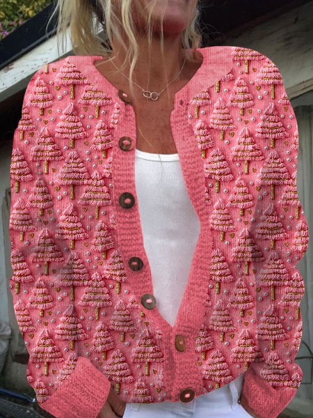 

Casual Crew Neck Floral Knitted Cardigan, Pink, Cardigans