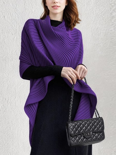 

Loosen Plain Urban Asymmetrical Sweater, Purple, Pullovers