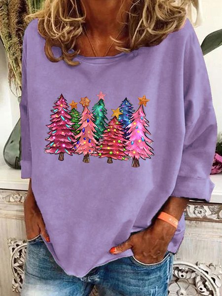 Pink Tree Christmas Casual Sweatshirt, Lavender, Hoodies&Sweatshirts