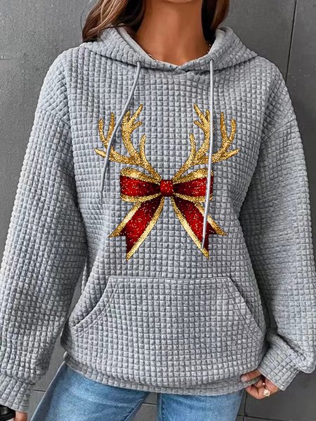 

Christmas Coquette Bow Simple Loose Hoodie, Gray, Hoodies&Sweatshirts