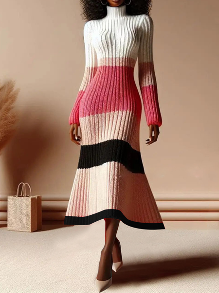 

Medium Elasticity Long Sleeve Elegant Midi Sweater Dress Mermaid Skirt, As picture, Midi Dresses