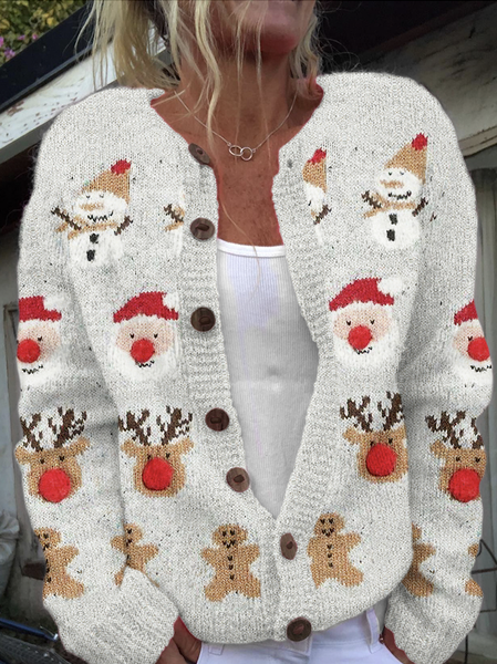 

Casual 3D Printing Knitted Cardigan, White, Cardigans