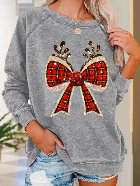 

Christmas Coquette Bow Casual Sweatshirt, Light gray, Hoodies&Sweatshirts