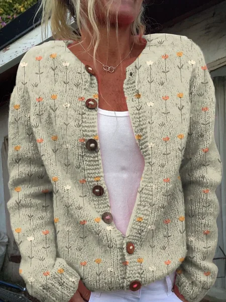 

Cute Fresh Little Flowers Print Buttoned Cardigan Sweater, Green, Cardigans