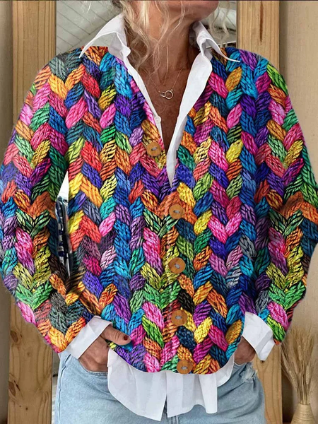 

3D Printing Colorful Funny Print Buttoned Cardigan Sweater, As picture, Cardigans