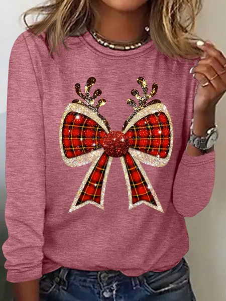 

Christmas Coquette Bow Casual Long Sleeve Shirt, Watermelon, Long sleeves