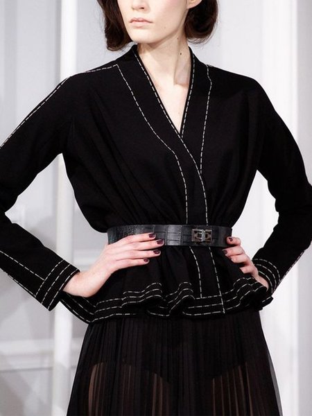 

Loose Elegant V Neck Regular Sleeve Sweater Cardigan With No Belt, Black, Cardigans