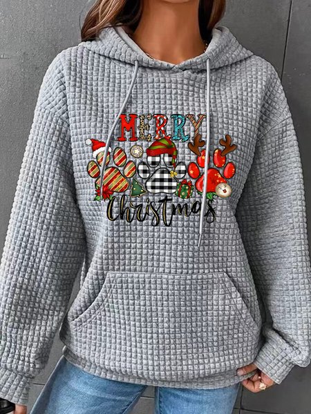 

Christmas Dogs Paws Simple Loose Hoodie, Gray, Hoodies&Sweatshirts