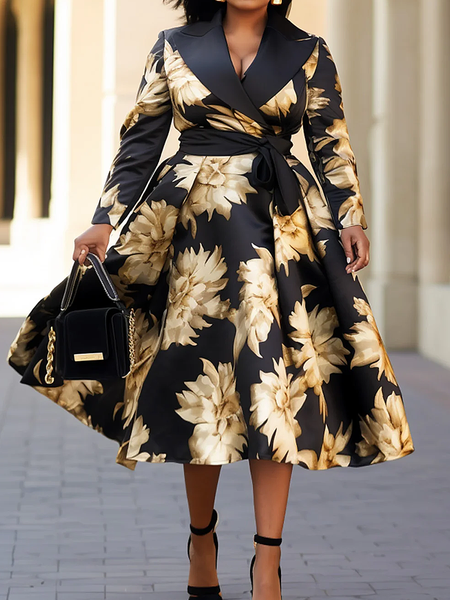 

Long Sleeve Regular Sleeve Elegant Long Sleeve Midi Dress With Belt, As picture, Midi Dresses