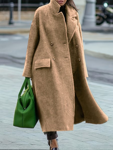

Plain Long Sleeve Buttoned Casual Outwear, Camel, Outerwear