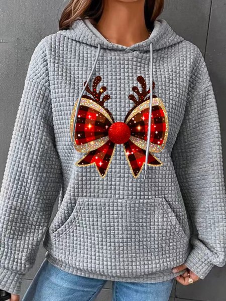 

Christmas Coquette Bow Simple Loose Hoodie, Gray, Hoodies&Sweatshirts