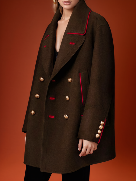

Lapel Collar Urban Color Block Coat, As picture, Coats