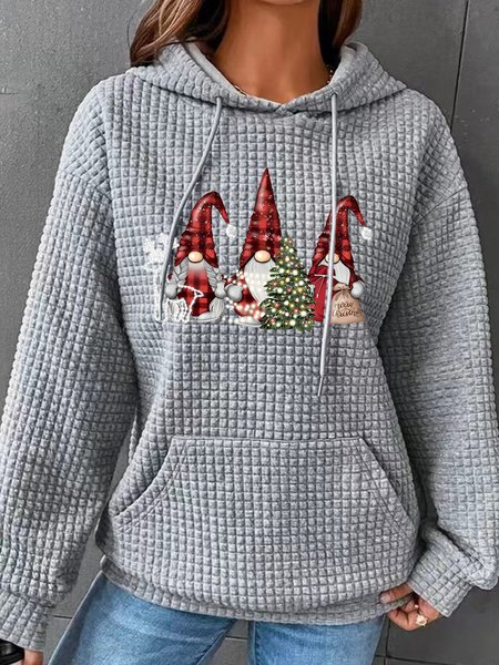 

Christmas Gnomes Buffalo Plaid Gnomes Simple Loose Hoodie, Gray, Hoodies&Sweatshirts