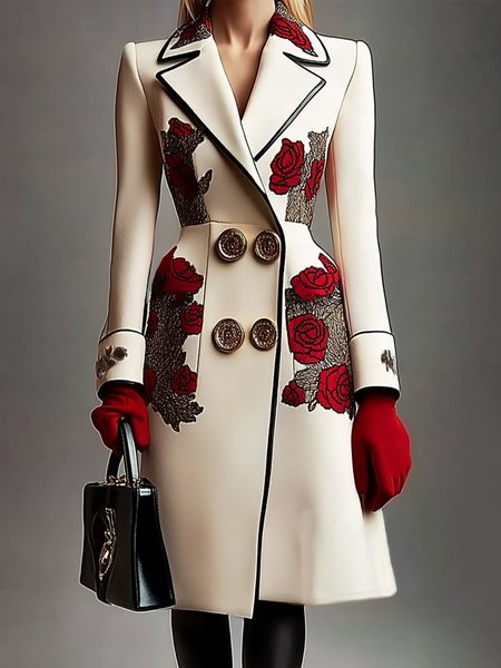 Regular Fit Regular Sleeve Elegant Mid-long Floral Coat, As picture, Coats
