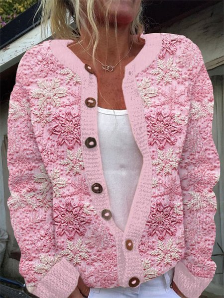 

3D Printing Regular Fit Casual Cardigan, Pink, Cardigans