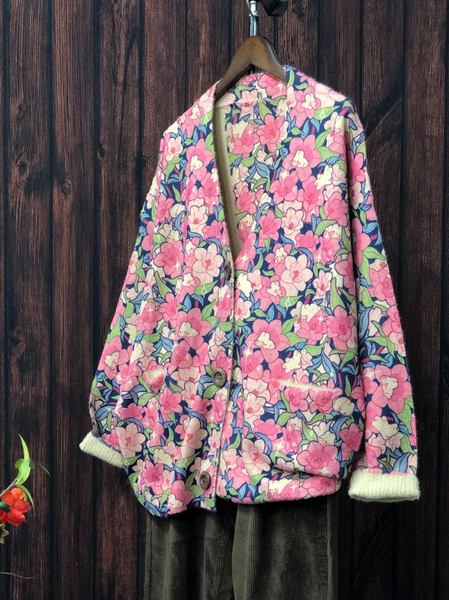 Floral Wool/Knitting Simple Cardigan, Pink, Cardigans