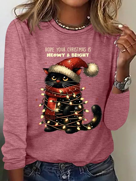 

Women's Long Sleeve Tee T-shirt Spring/Fall Christmas Cotton-Blend Crew Neck Daily Going Out Casual Top, Watermelon, T-Shirts