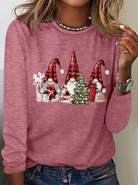 

Christmas Gnomes Buffalo Plaid Gnomes Casual Long Sleeve Shirt, Watermelon, Long sleeves