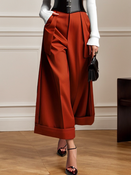 

Loose Urban Plain Pants Ankle Pants, Red, Pants
