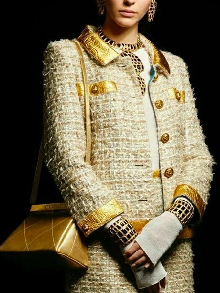 

Buttoned Color Block Regular Sleeve Elegant Jacket, Golden, Jackets