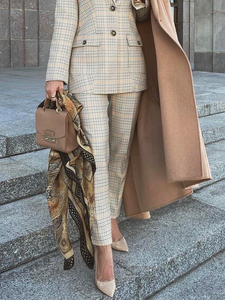 

Regular Fit Plaid Urban Fashion Straight Pants, As picture, Pants