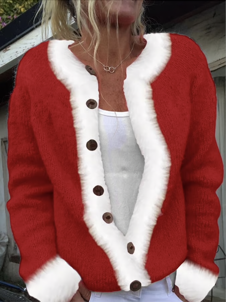 

Knitted Casual Plants Crew Neck Cardigan, Red, Cardigans
