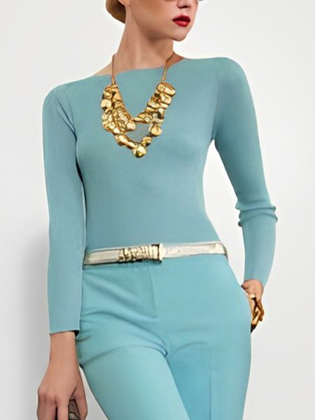 Urban Plain Tight Long Sleeve T-Shirt, As picture, Tees
