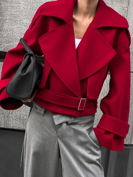 Urban Loosen Plain Lapel Collar Jacket, Red, Jackets