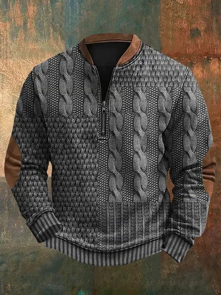 

Men's Retro Western Print Zip-Up Sweatshirt, Deep gray, Hoodies&Sweatshirts