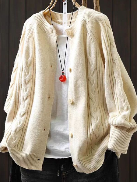 

Plain Wool/Knitting Casual Loose Cardigan, Beige, Cardigans