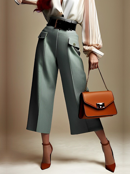 

Loose Plain Urban High Waist Pants Ankle Pants, As picture, Pants