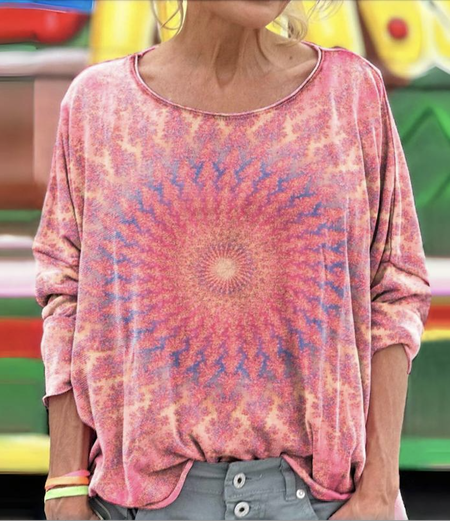 

Vintage V Neck Loose Tie Dye Sweater, Rose red, Long sleeves