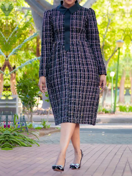 

Regular Sleeve Regular Fit Elegant Shirt Collar Long Sleeve Midi Dress, As picture, Midi Dresses