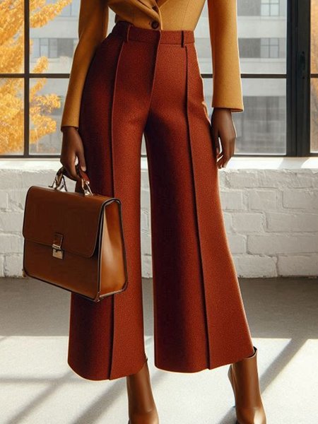 Loosen Plain Urban Fashion Wide leg Pants, Caramel, Pants