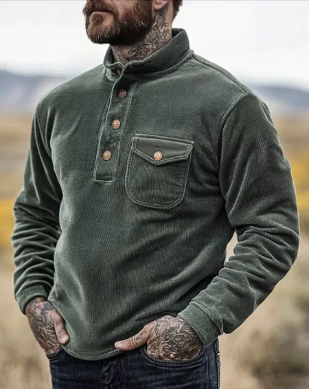 

Regular Fit Plain Vintage Corduroy Sweatshirt, Army green, Hoodies&Sweatshirts