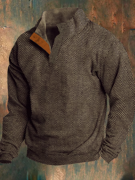 

Men's Western Vintage Jacquard Herringbone Design Stand Collar Button Sweatshirt, Brown, Hoodies&Sweatshirts