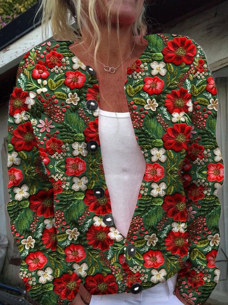 

Women Knitted Floral Long Sleeve Comfy Vintage Cardigan, Green, Cardigans