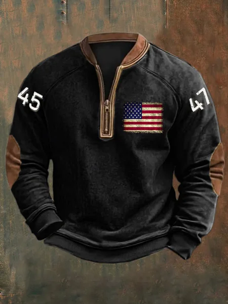 

Men's Flag Print Sweatshirt, Black, Hoodies&Sweatshirts