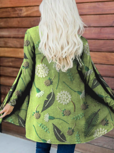 

Women's 3d Floral Embroidery Pattern Art Print Cardigan, Green, Cardigans