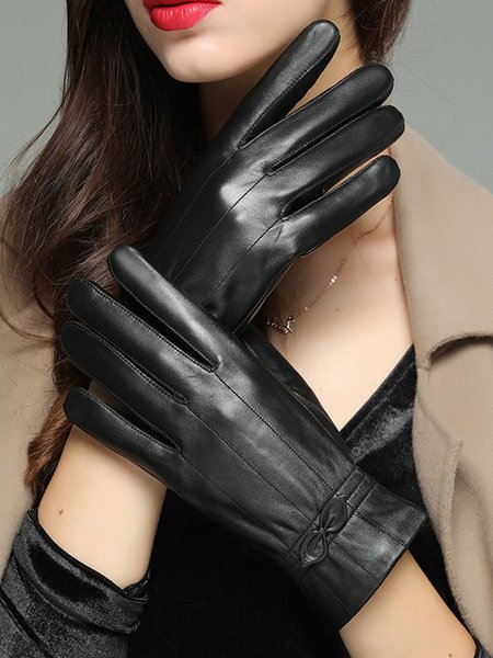 Sheepskin Padded Warm Windproof Gloves, Black, Gloves