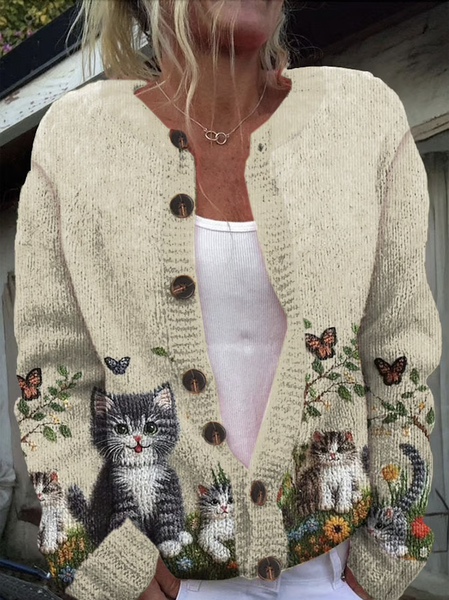 

Knitted Crew Neck Casual Regular Fit Cardigan, Khaki, Cardigans