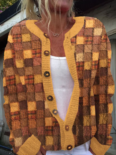 

Women's Thanksgiving Pumpkin Maple Leaf Print Knit Sweater, Yellow, Cardigans