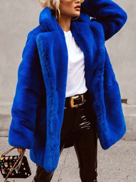 

Urban Long Sleeve Loose Plain Teddy Jacket, Blue, Padded Jackets
