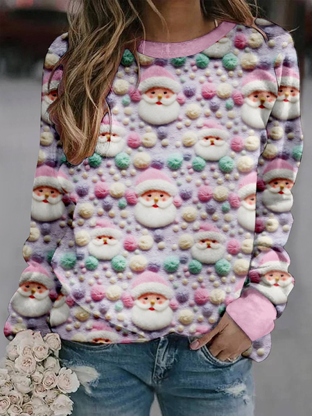 

Santa Claus Casual Crew Neck Sweatshirt, Pink, Hoodies&Sweatshirts