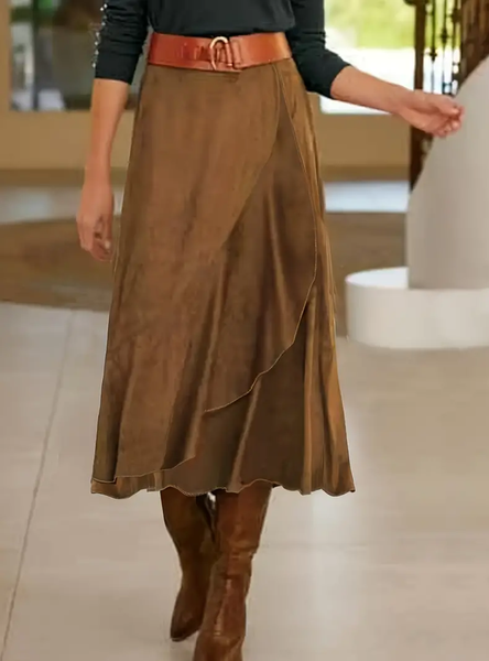 

Vintage Plain A-Line Mid Waist Midi Skirt, Deep brown, Skirts