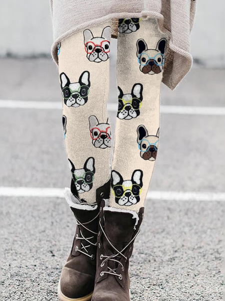 

Women's Funny Dogs With Glasses Print Leggings, Khaki, Leggings
