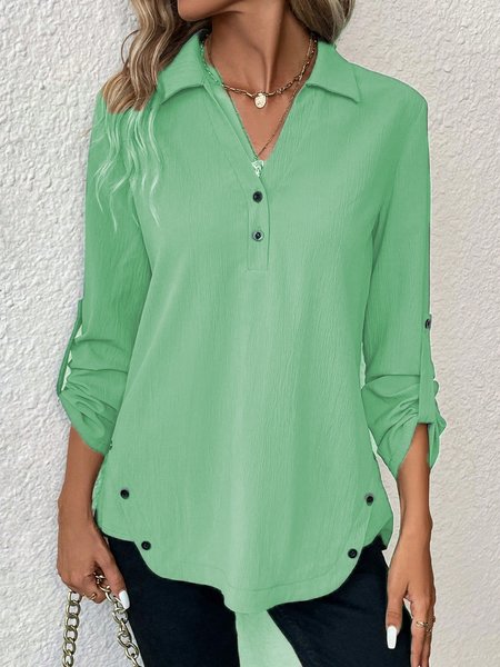 

Women's Long Sleeve Blouse Spring/Fall Plain Jersey Notched Daily Going Out Casual Top, Darkgreen, Blouses