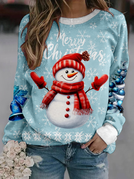 

Santa Claus Crew Neck Casual Loose Snowflake Sweatshirt, Blue, Hoodies&Sweatshirts
