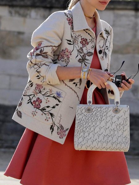 

Floral Shawl Collar Regular Sleeve Casual Jacket, As picture, Jackets